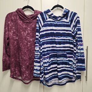LuLaRoe Blue & White Striped Hooded Pullover